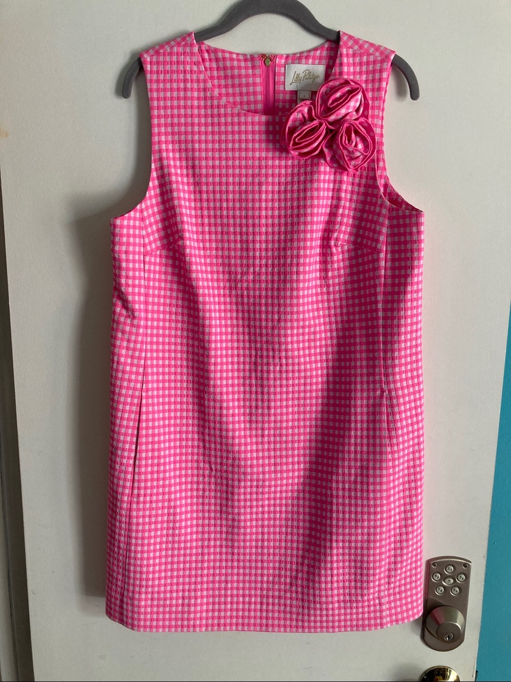 Lilly Pulitzer Edita Stretch Shift Size 8 Pink Check Summer Dress - Picture 3 of 16